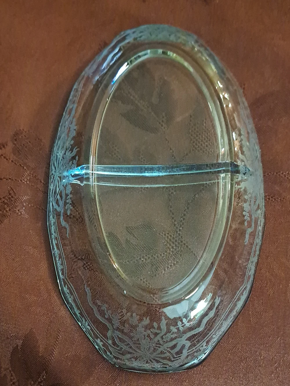 Vintage Fostoria Fairfax Azure Ice Blue Divided Depression Glass Relish Dish